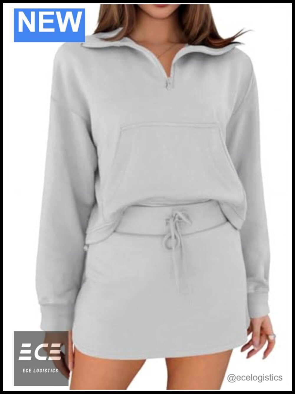 Women's 2 Piece Sweatsuit Quarter Zip Cropped Sweatshirt & High Waisted Skorts